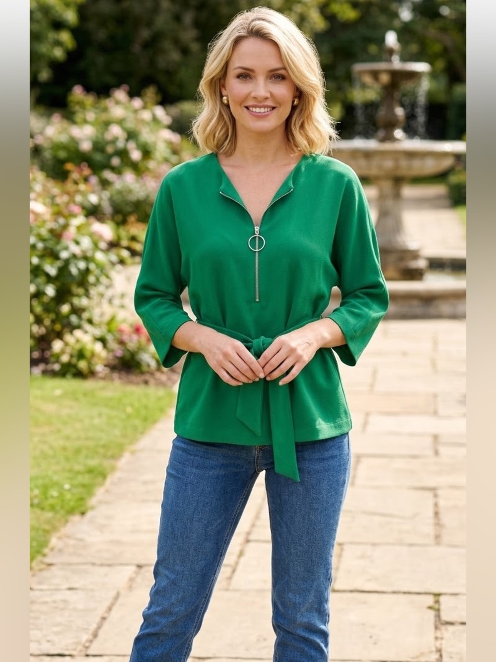 Women's Claudie Pierlot Green Blouse with Zip Detail, Size S